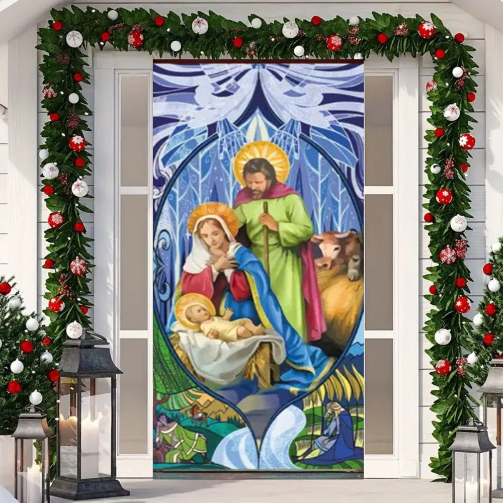 Christianartworkshop Rideau de porte aux couleurs chatoyantes représentant la Sainte Famille : Crèche pour les fêtes - image 5