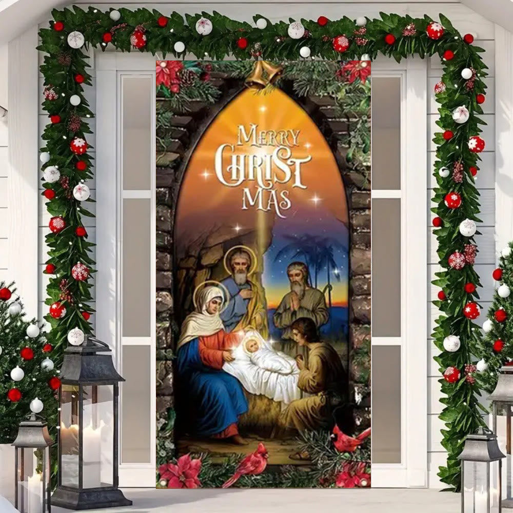 Christianartworkshop Rideau de porte illuminé style Sainte Famille : Décoration de Noël de la Nativité - image 3