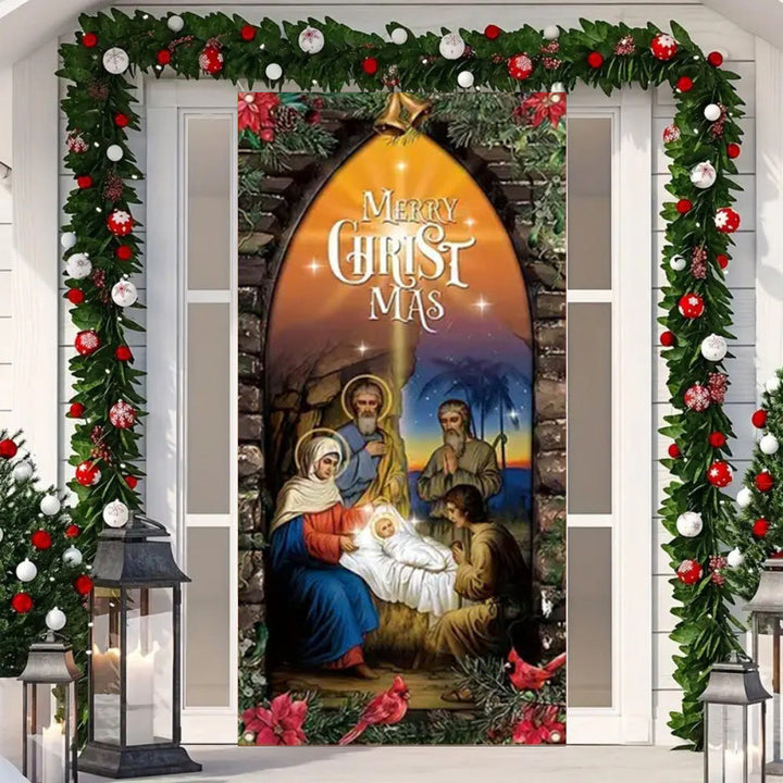 Christianartworkshop Rideau de porte illuminé style Sainte Famille : Décoration de Noël de la Nativité - image 3