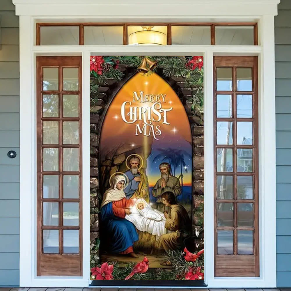 Christianartworkshop Rideau de porte illuminé style Sainte Famille : Décoration de Noël de la Nativité - image 1