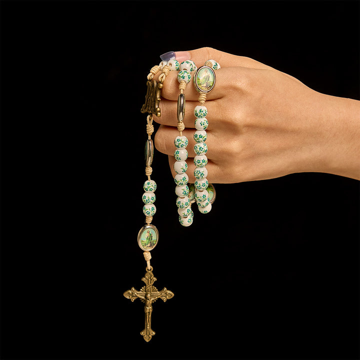 Christianartworkshop Chapelet marial élégant en perles florales vertes avec breloque de saint Jude - image 1