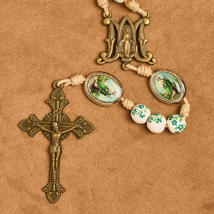 Christianartworkshop Chapelet marial élégant en perles florales vertes avec breloque de saint Jude - image 8