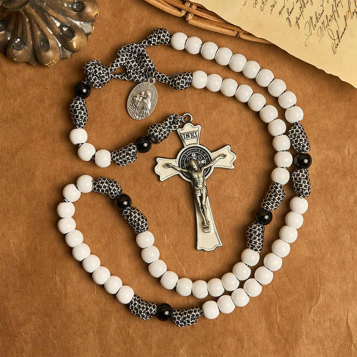 Christianartworkshop Chapelet en cordon de nylon à nœud solide avec médaille de saint Antoine : Raviver l'espoir perdu - Saint Antoine et le Crucifix - image 0