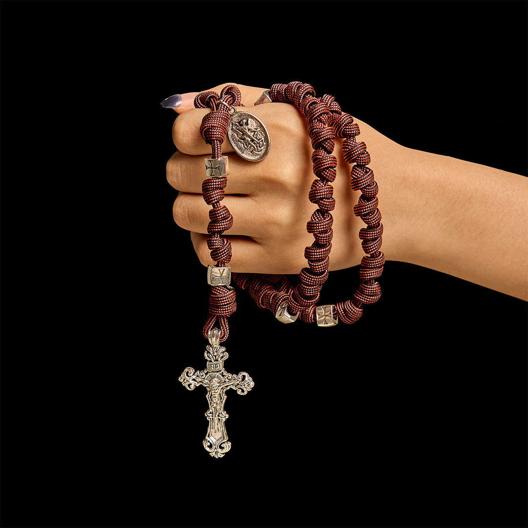 Christianartworkshop Chapelet en paracorde rouge foncé Warrior's Devotion avec saint Michel Archange - image 1