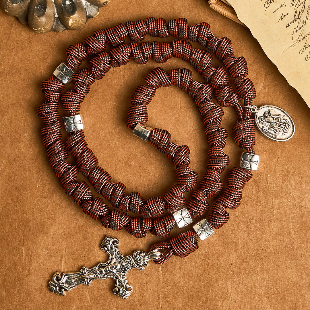 Christianartworkshop Chapelet en paracorde rouge foncé Warrior's Devotion avec saint Michel Archange - image 4