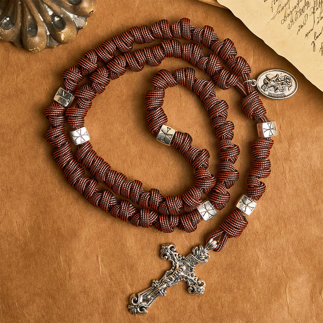 Christianartworkshop Chapelet en paracorde rouge foncé Warrior's Devotion avec saint Michel Archange - image 3