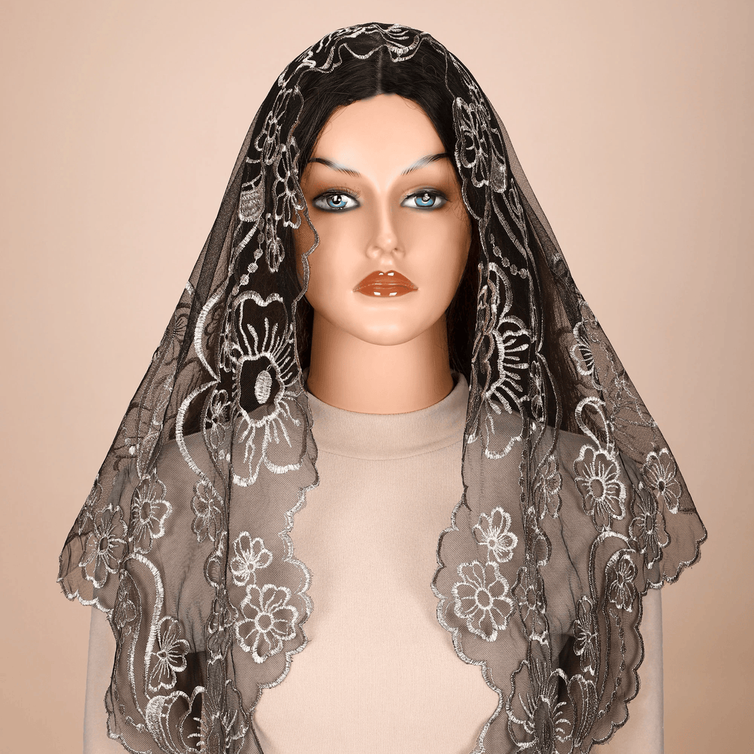 Christianartworkshop Voile de chapelle élégant en dentelle bénite avec croix et mains jointes en prière - image 2