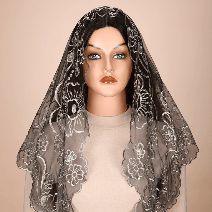 Christianartworkshop Voile de chapelle élégant en dentelle bénite avec croix et mains jointes en prière - image 2