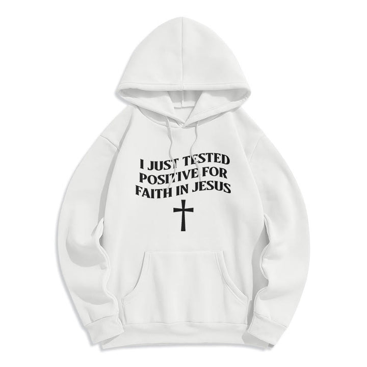 Christianartworkshop Je viens d'être testé positif pour la foi en Jésus. Sweat à capuche en polyester doublé polaire avec croix. - Blanc - 2XL - image 1