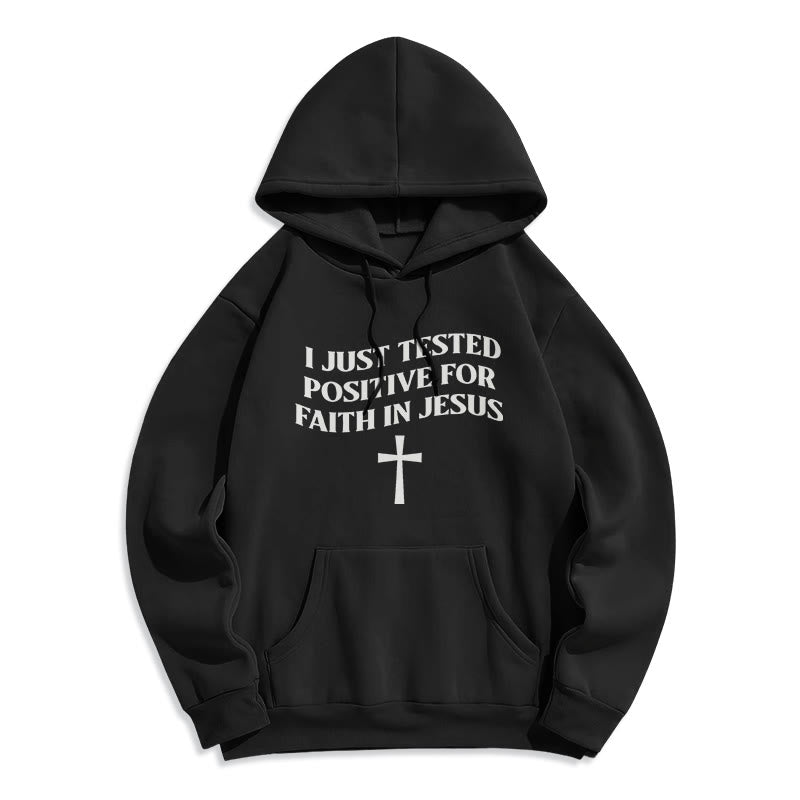 Christianartworkshop Je viens d'être testé positif pour la foi en Jésus. Sweat à capuche en polyester doublé polaire avec croix. - Noir - 2XL - image 4