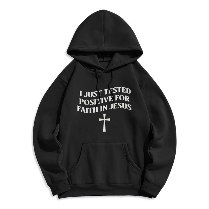 Christianartworkshop Je viens d'être testé positif pour la foi en Jésus. Sweat à capuche en polyester doublé polaire avec croix. - Noir - 2XL - image 4