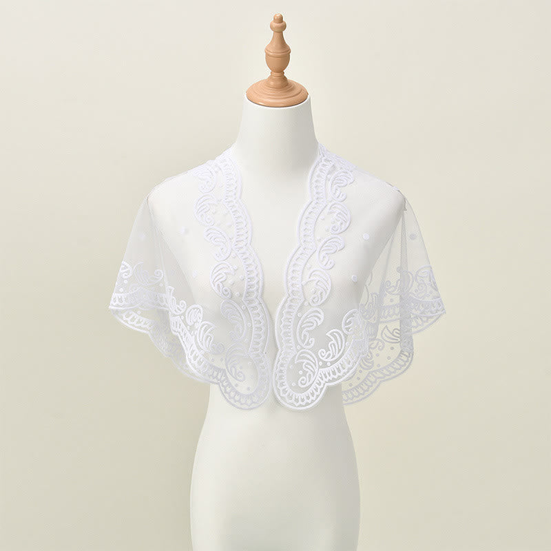 Christianartworkshop Voile de chapelle en dentelle noire et blanche orné de broderies de la Vierge Marie et de Jérusalem - image 6