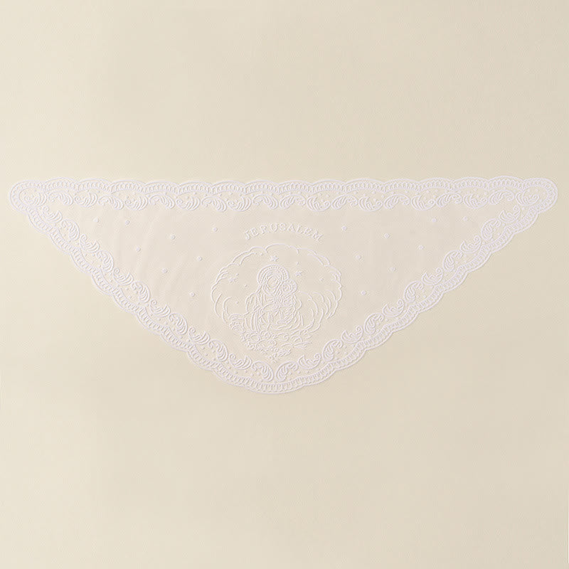Christianartworkshop Voile de chapelle en dentelle noire et blanche orné de broderies de la Vierge Marie et de Jérusalem - image 7