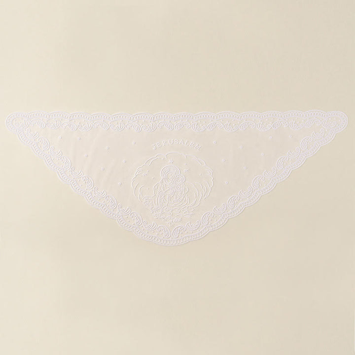Christianartworkshop Voile de chapelle en dentelle noire et blanche orné de broderies de la Vierge Marie et de Jérusalem - image 7