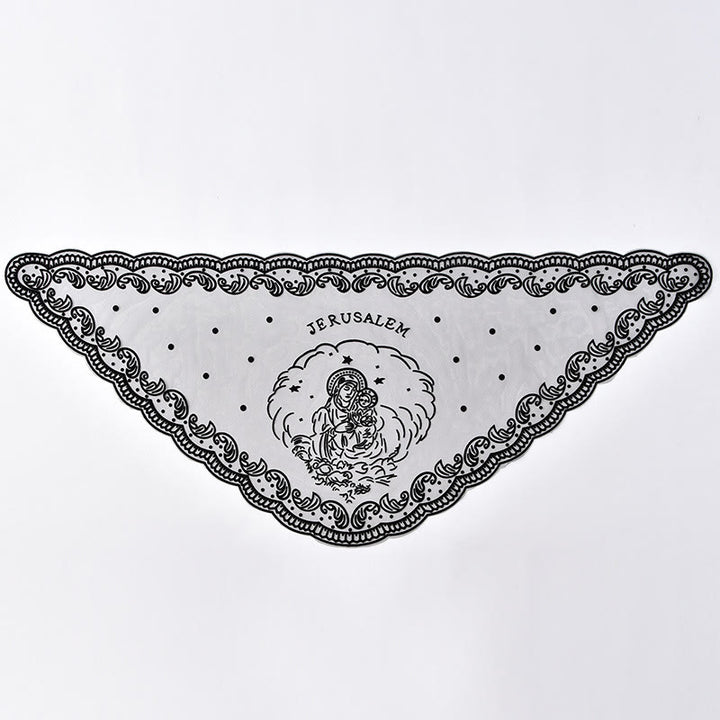 Christianartworkshop Voile de chapelle en dentelle noire et blanche orné de broderies de la Vierge Marie et de Jérusalem - image 3