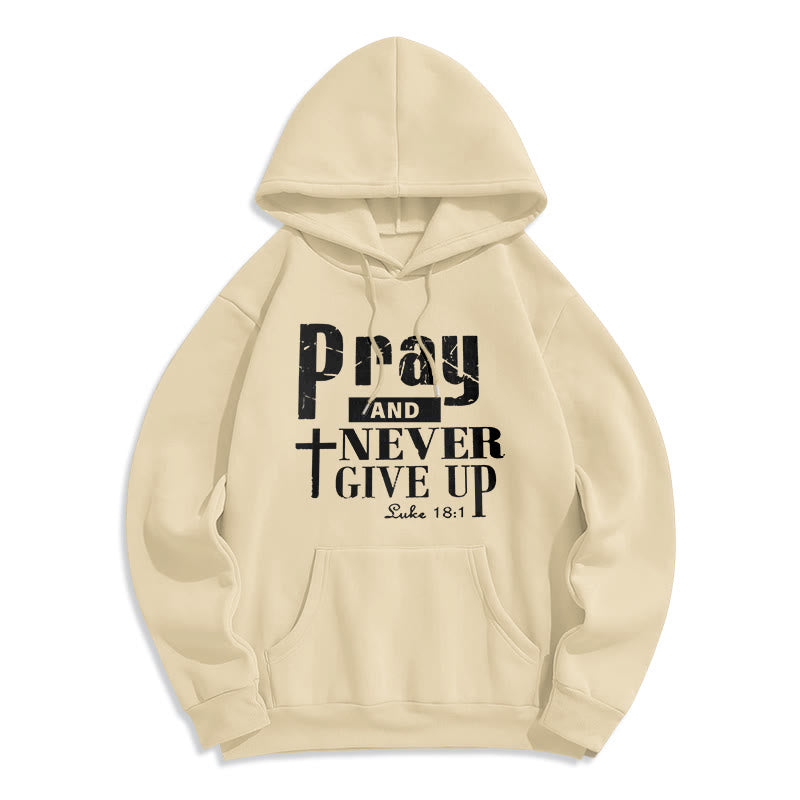 Christianartworkshop Croix et Écriture Priez et n'abandonnez jamais Sweat à capuche en polyester doublé polaire - Beige - 2XL - image 5