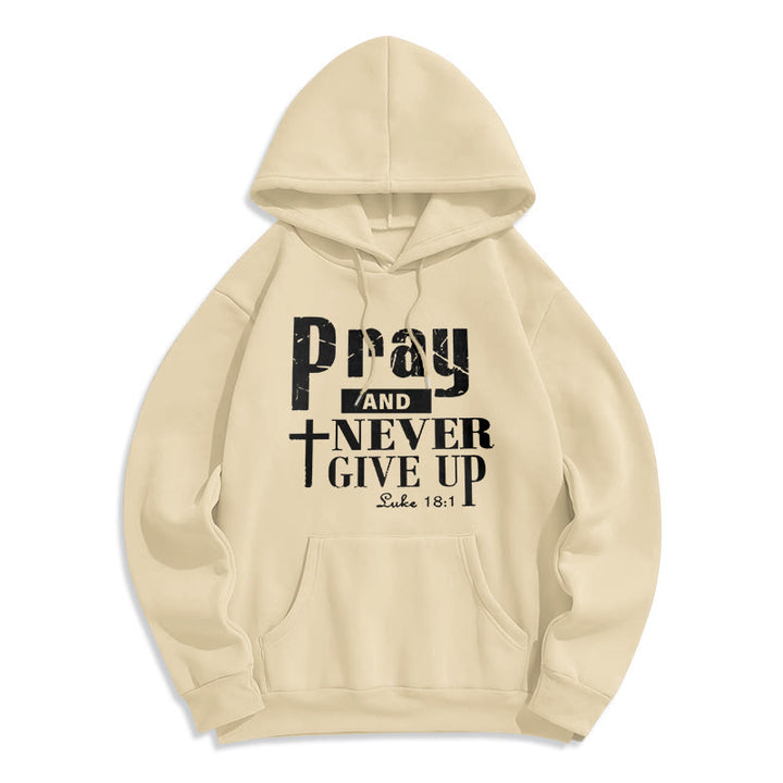 Christianartworkshop Croix et Écriture Priez et n'abandonnez jamais Sweat à capuche en polyester doublé polaire - Beige - 2XL - image 5