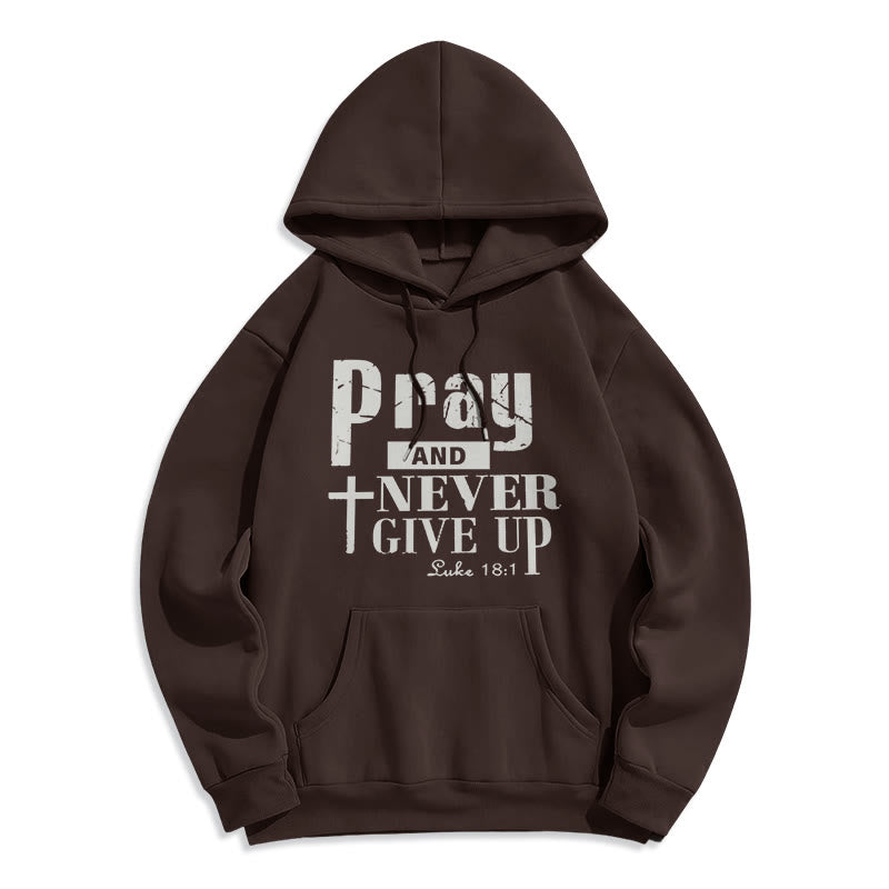 Christianartworkshop Croix et Écriture Priez et n'abandonnez jamais Sweat à capuche en polyester doublé polaire - Brun - 2XL - image 3