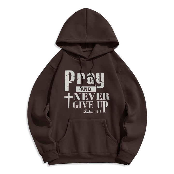 Christianartworkshop Croix et Écriture Priez et n'abandonnez jamais Sweat à capuche en polyester doublé polaire - Brun - 2XL - image 3