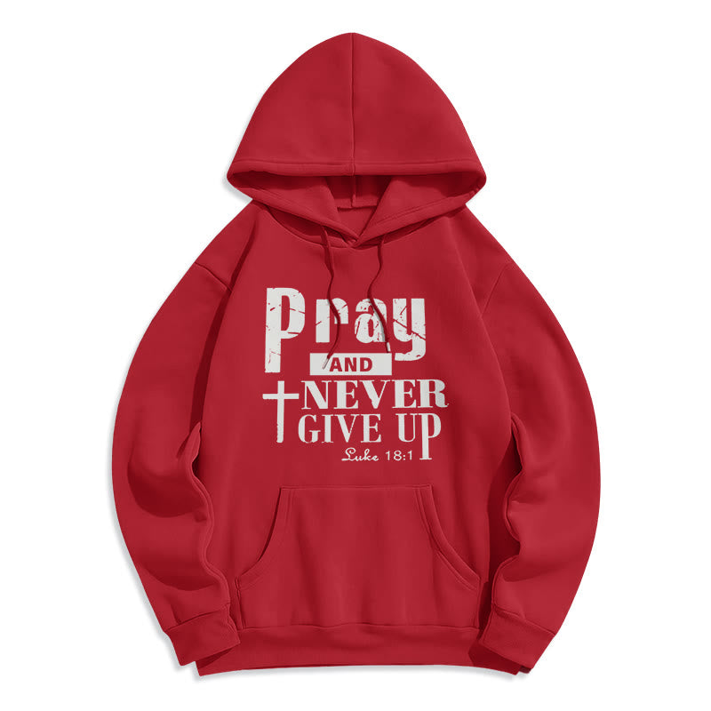 Christianartworkshop Croix et Écriture Priez et n'abandonnez jamais Sweat à capuche en polyester doublé polaire - Rouge - 2XL - image 6