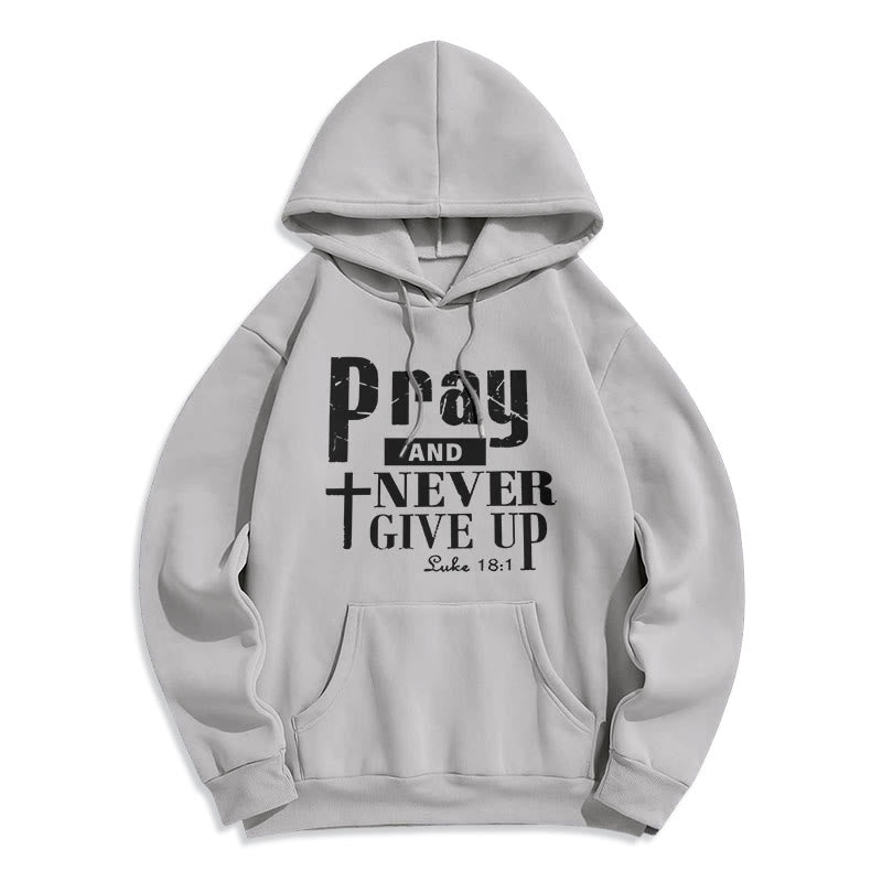 Christianartworkshop Croix et Écriture Priez et n'abandonnez jamais Sweat à capuche en polyester doublé polaire - Gris - 2XL - image 2