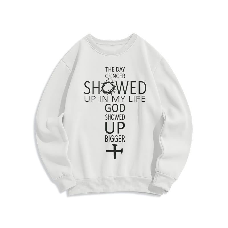 Atelier d'art chrétien Foi - Un Dieu plus fort que jamais, histoire de cancer Sweat-shirt en polyester doublé polaire - Blanc - 2XL - image 2