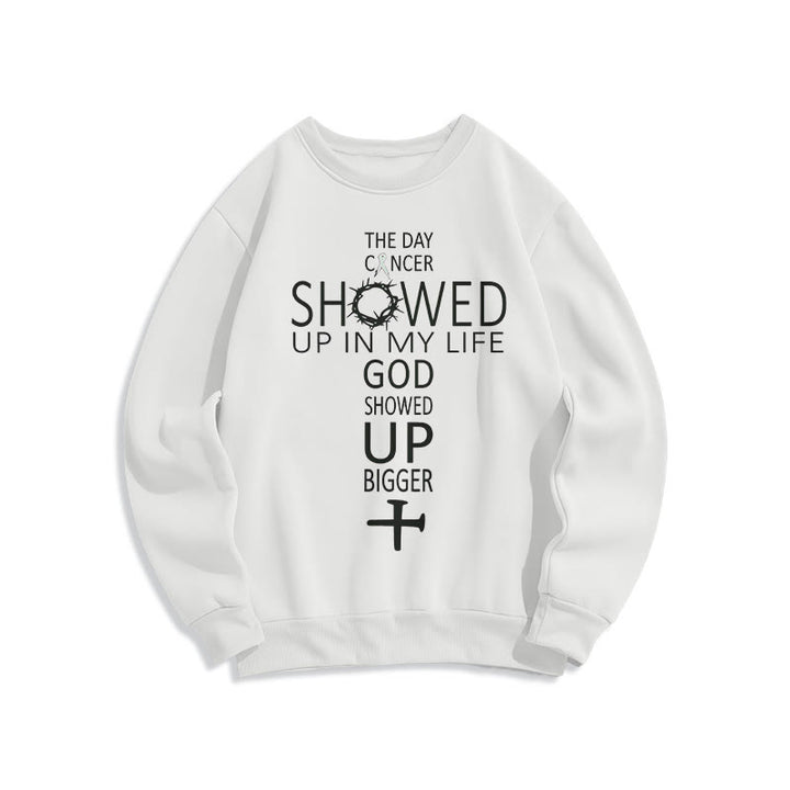 Atelier d'art chrétien Foi - Un Dieu plus fort que jamais, histoire de cancer Sweat-shirt en polyester doublé polaire - Blanc - 2XL - image 2