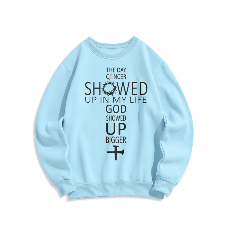 Atelier d'art chrétien Foi - Un Dieu plus fort que jamais, histoire de cancer Sweat-shirt en polyester doublé polaire - Bleu - 2XL - image 5