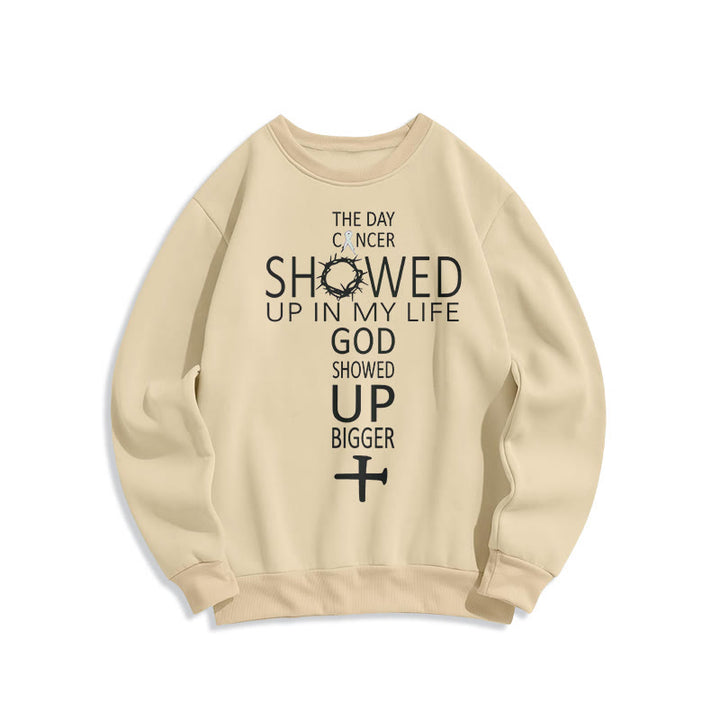Atelier d'art chrétien Foi - Un Dieu plus fort que jamais, histoire de cancer Sweat-shirt en polyester doublé polaire - Beige - 2XL - image 4