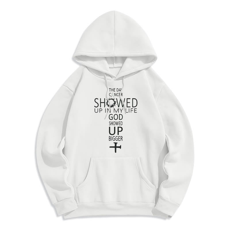 Christianartworkshop Foi - Dieu s'est manifesté plus fort - Histoire de cancer - Sweat à capuche en polyester doublé polaire - Blanc - 2XL - image 2