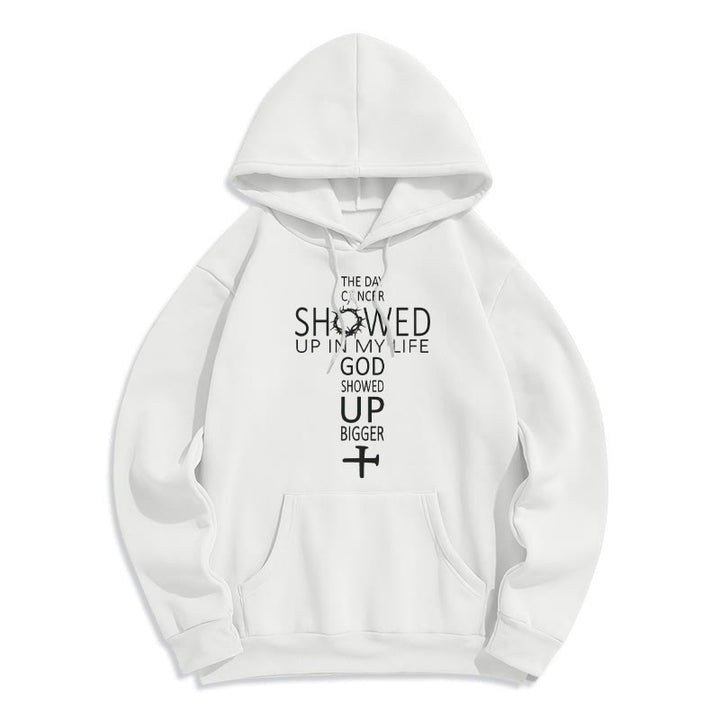 Christianartworkshop Foi - Dieu s'est manifesté plus fort - Histoire de cancer - Sweat à capuche en polyester doublé polaire - Blanc - 2XL - image 2