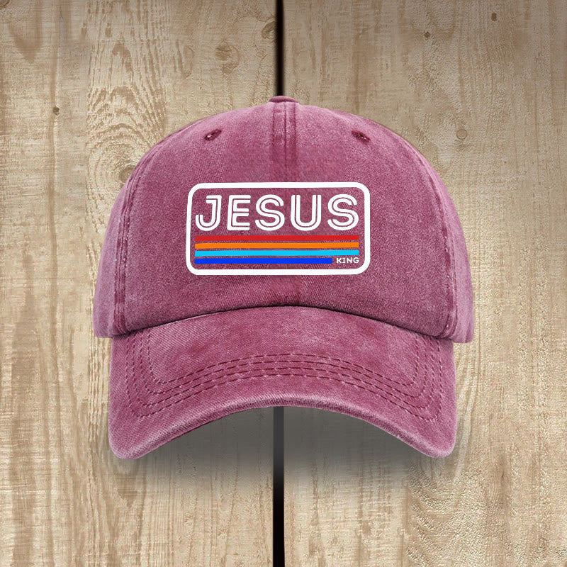 Christianartworkshop Chapeau unisexe en coton délavé vieilli avec motif JESUS ​​et arc-en-ciel, style Urban Faith - Vin - image 0