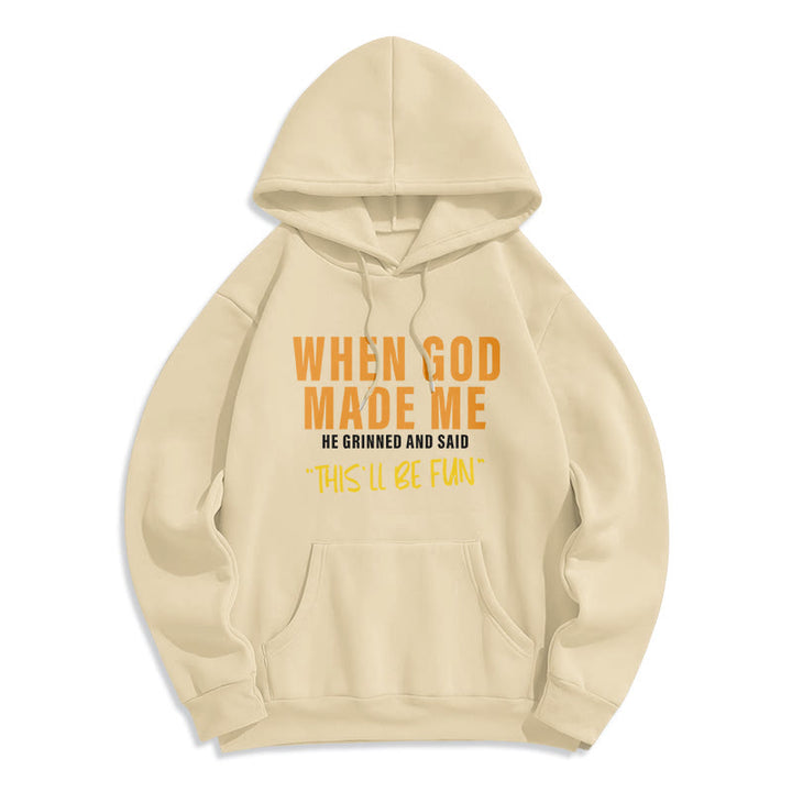 Atelier d'art chrétien - Sweat à capuche doublé polaire en polyester - Amusant et rempli d'histoires de foi sur la création de Dieu en moi - Beige - 2XL - image 4