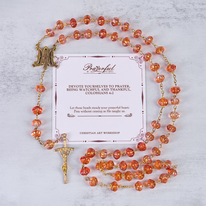 Christianartworkshop FOI PRIÉE : Chapelet de perles de citrouille sacrée avec médaille miraculeuse et croix - FOI PRIÉE - image 0
