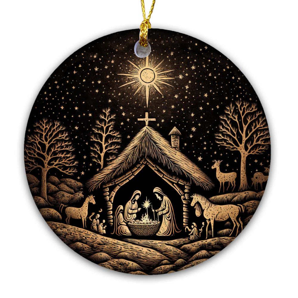 Christianartworkshop Décorations de Noël suspendues représentant une scène de la Nativité, noires et dorées - image 3