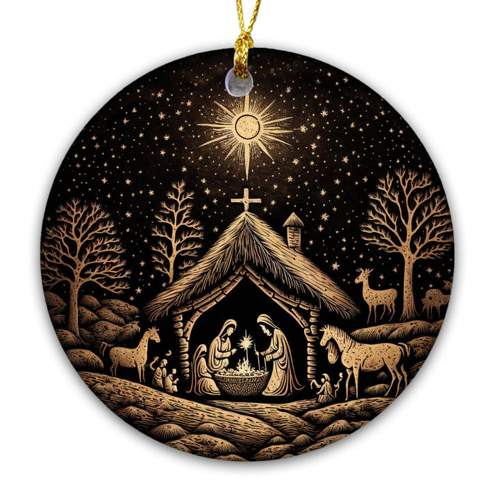 Christianartworkshop Décorations de Noël suspendues représentant une scène de la Nativité, noires et dorées - image 3