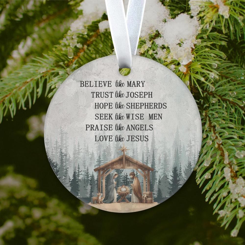 Christianartworkshop Crèche avec décorations suspendues « Crois comme Marie, aime comme Jésus » - Acrylique - image 0