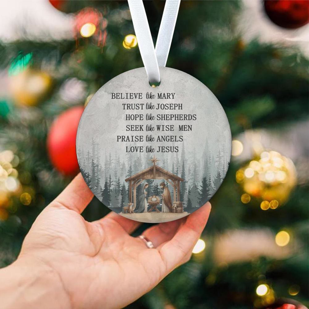 Christianartworkshop Crèche avec décorations suspendues « Crois comme Marie, aime comme Jésus » - image 1