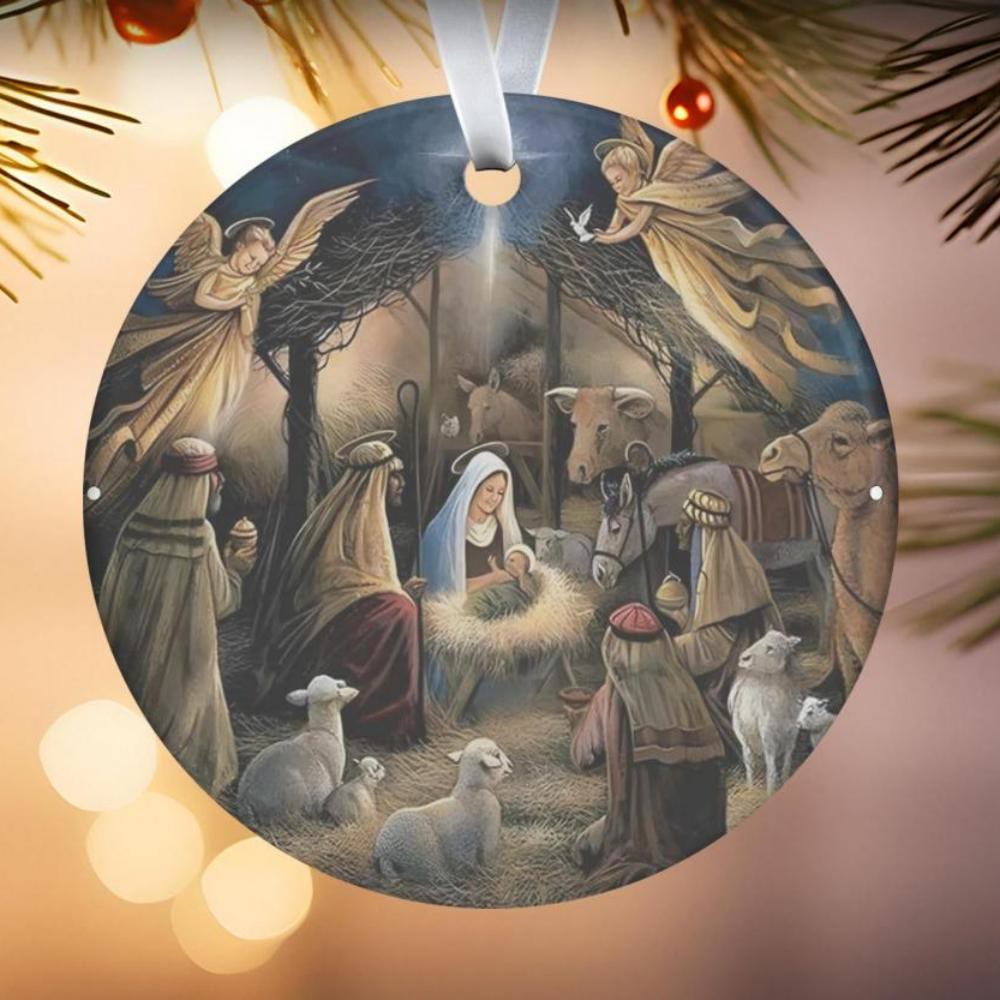 Christianartworkshop Crèche sur le thème de la Nuit avec anges et figurines détaillées, décorations suspendues - Acrylique - image 0