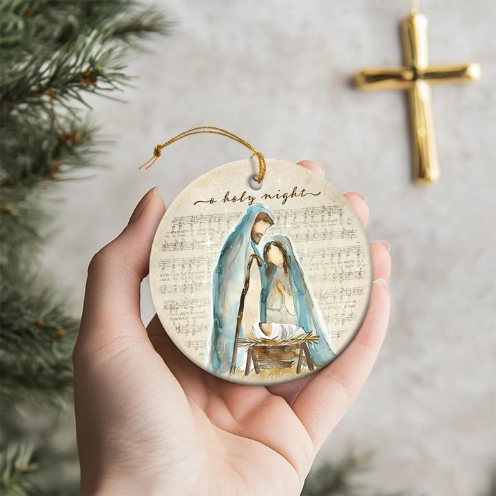 Christianartworkshop Partition musicale de « O Holy Night » et décorations de crèche à suspendre à l'aquarelle - image 4