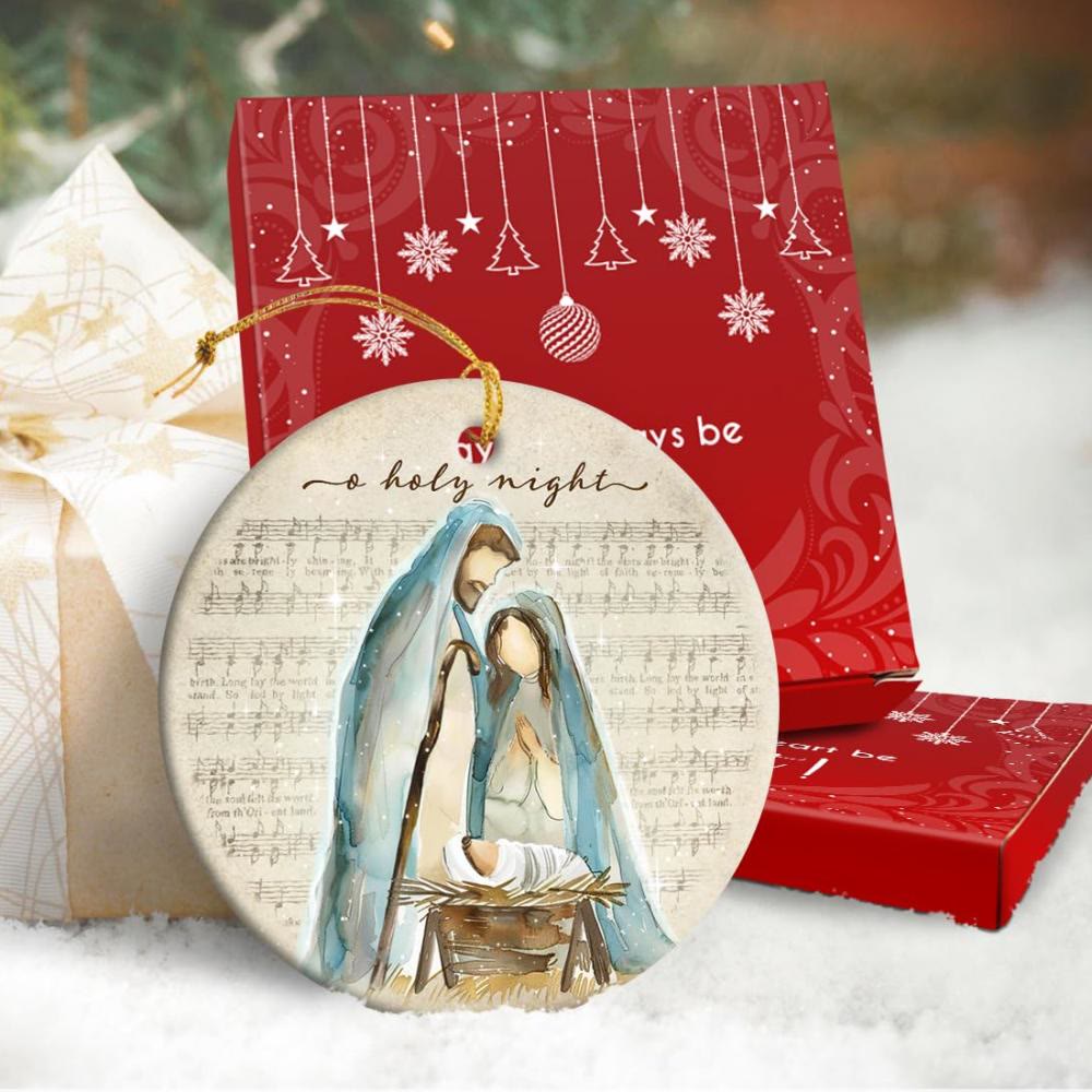 Christianartworkshop Partition musicale de « O Holy Night » et décorations de crèche à suspendre à l'aquarelle - image 5