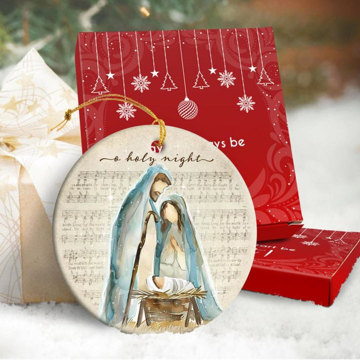 Christianartworkshop Partition musicale de « O Holy Night » et décorations de crèche à suspendre à l'aquarelle - image 5