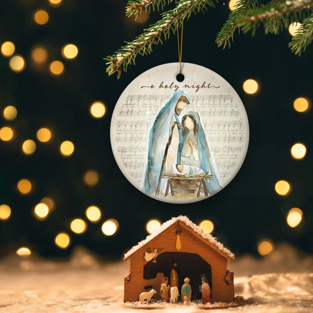 Christianartworkshop Partition musicale de « O Holy Night » et décorations de crèche à suspendre à l'aquarelle - Acrylique - image 0
