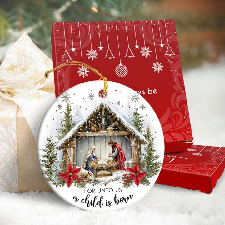 Christianartworkshop Car un enfant nous est né - Décorations de crèche enneigées à suspendre - Acrylique - image 0
