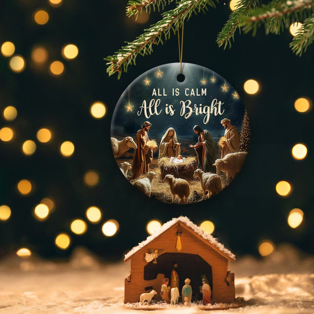 Christianartworkshop Crèche chaleureuse « Tout est calme, tout est lumineux » Décorations suspendues - image 3