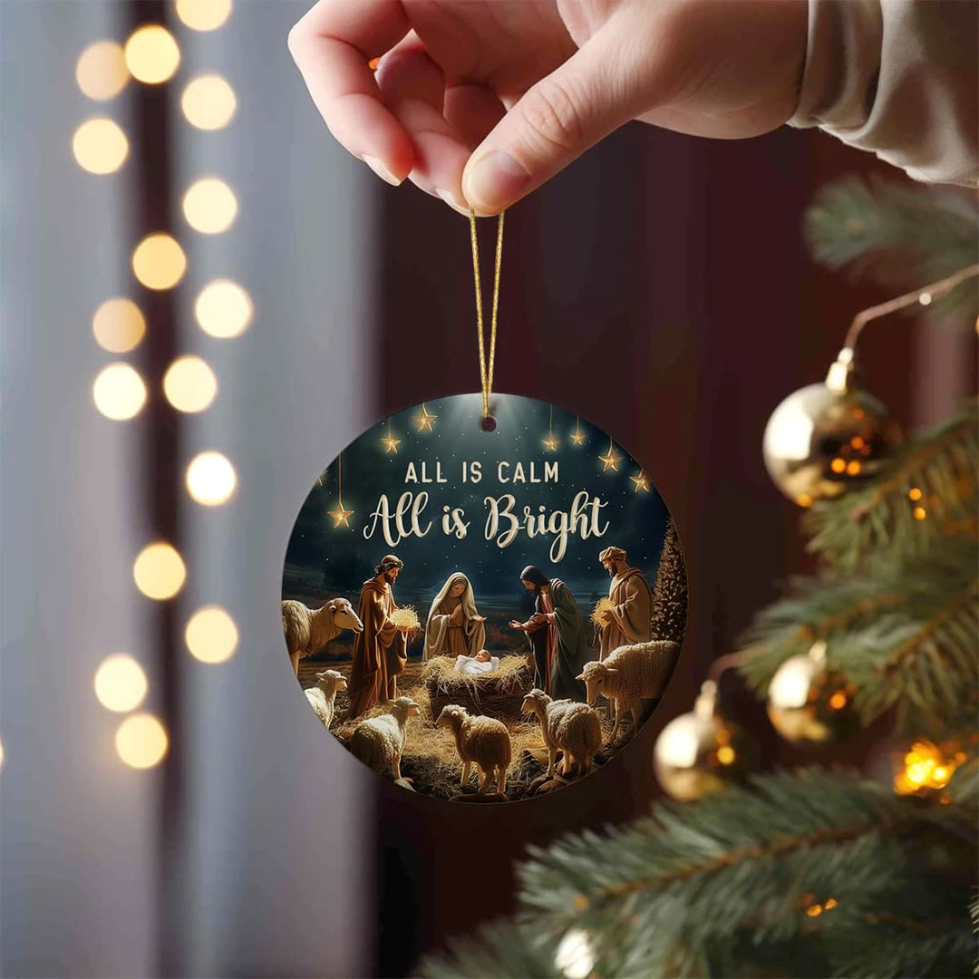 Christianartworkshop Crèche chaleureuse « Tout est calme, tout est lumineux » Décorations suspendues - Acrylique - image 0