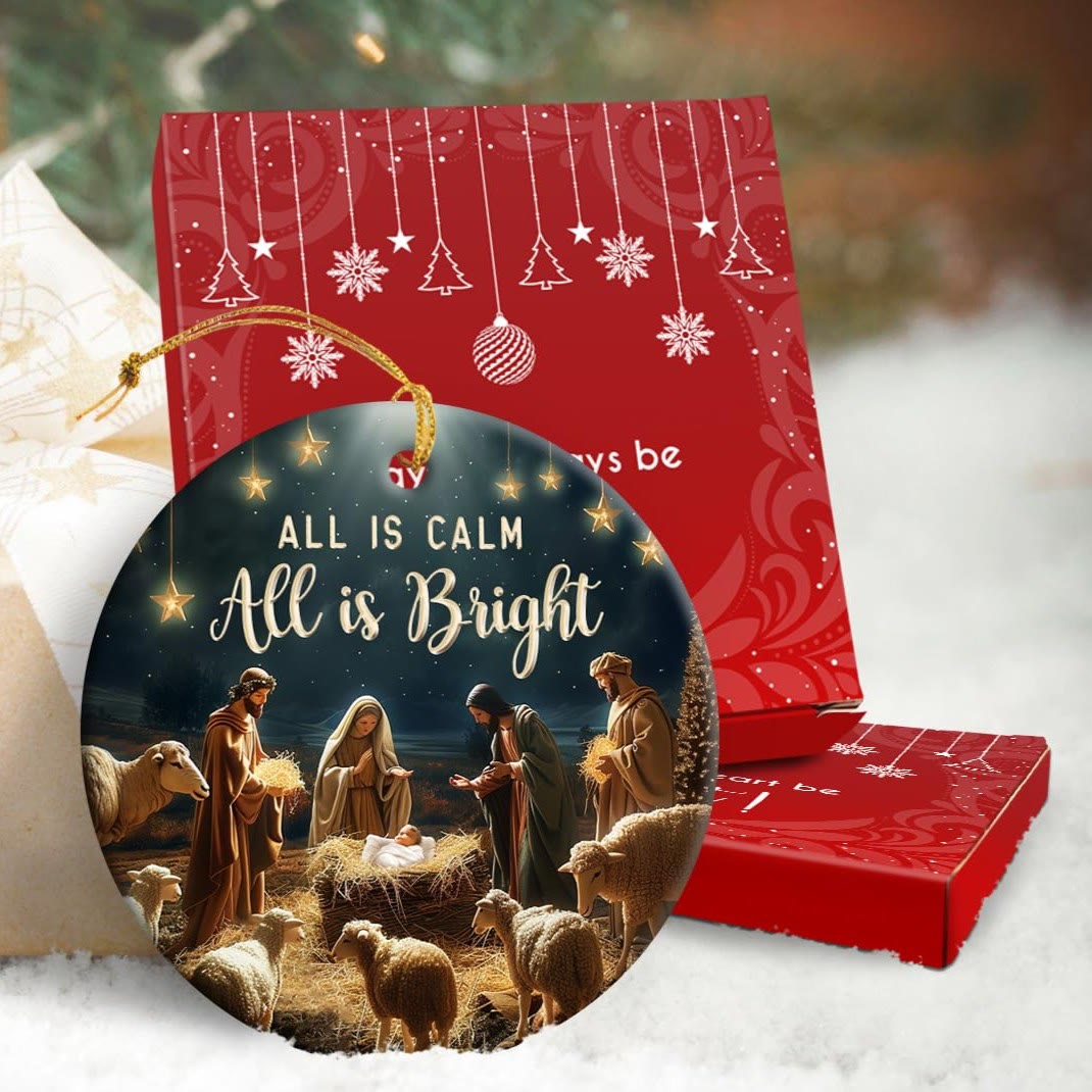 Christianartworkshop Crèche chaleureuse « Tout est calme, tout est lumineux » Décorations suspendues - Céramique - image 4