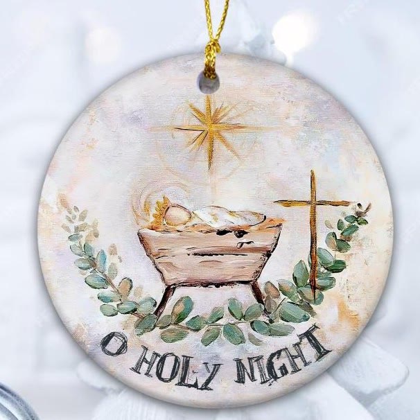 Christianartworkshop Aquarelle « O Holy Night », crèche et croix, décorations de Noël à suspendre - Céramique - image 1