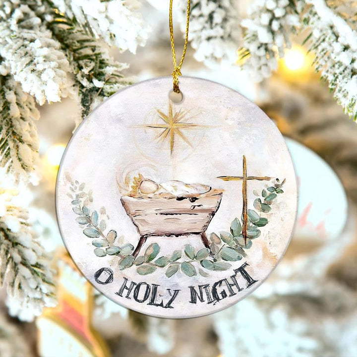 Christianartworkshop Aquarelle « O Holy Night », crèche et croix, décorations de Noël à suspendre - image 2