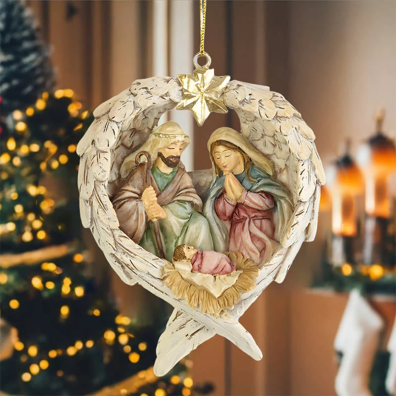 Christianartworkshop Crèche de Noël de style classique avec ailes d'anges et étoiles - Décorations à suspendre - image 6